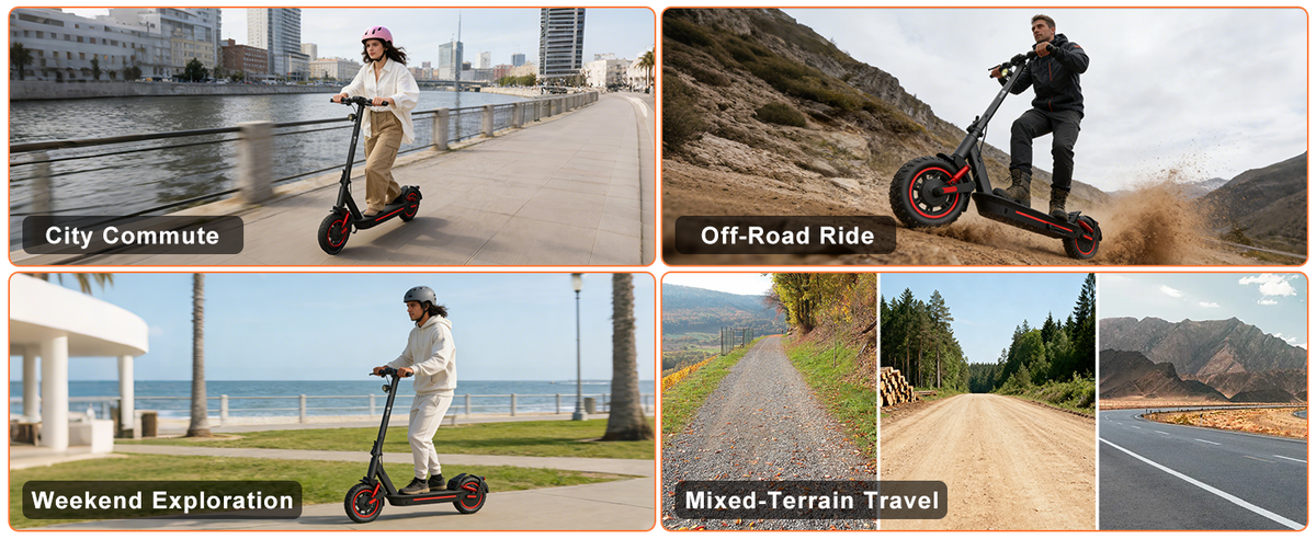 Adult Electric Foldable Scooter 30 MPH Fastest Dual Suspension 1200W Peak Power 33 Miles Long Range 10 Inch Off-Road Tires 48V 15Ah