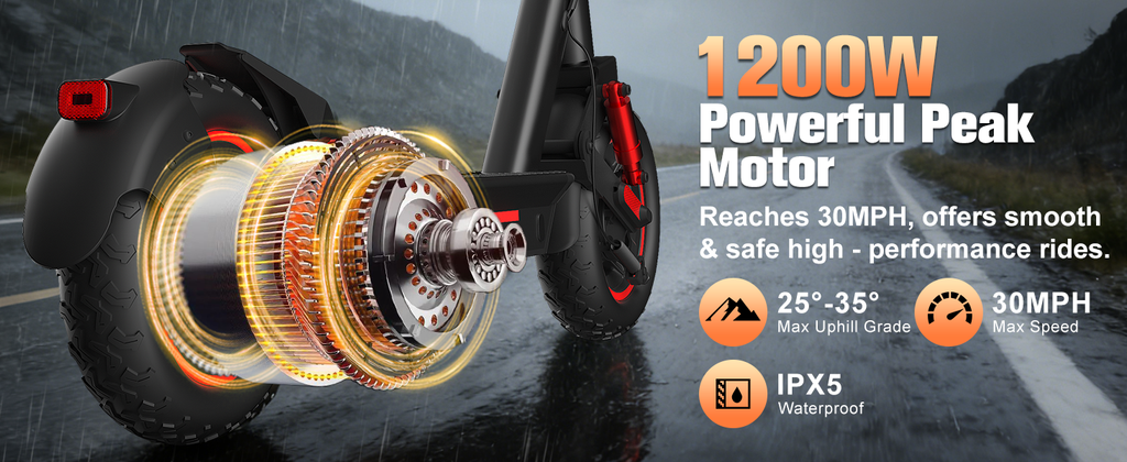 Adult Electric Foldable Scooter 30 MPH Fastest Dual Suspension 1200W Peak Power 33 Miles Long Range 10 Inch Off-Road Tires 48V 15Ah