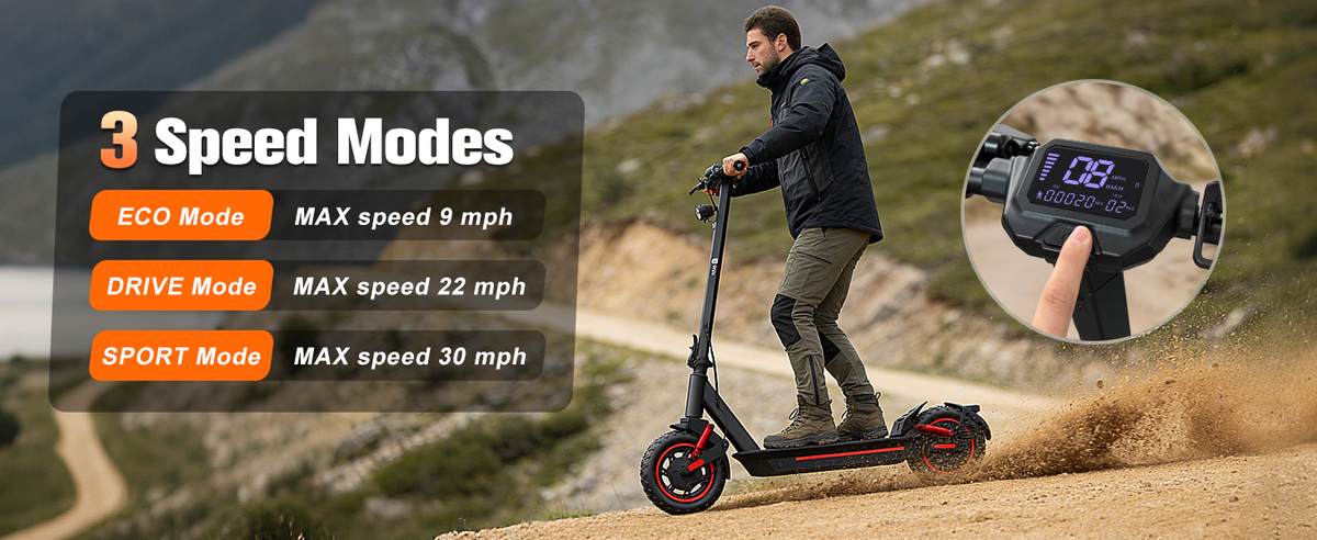 Adult Electric Foldable Scooter 30 MPH Fastest Dual Suspension 1200W Peak Power 33 Miles Long Range 10 Inch Off-Road Tires 48V 15Ah