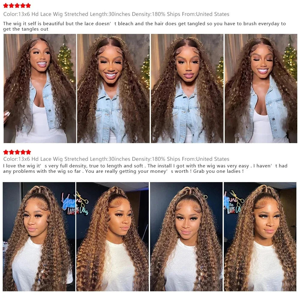 Highlight Deep Wave Wigs Human Hair Wig 13x6 13x4 HD Lace Frontal Wig P427 Honey Blonde 13x4 Lace Front Human Hair Wig For Women