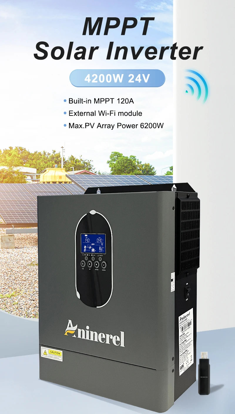Aninerel US stock 110-120V NEW 4.2KW 24V hybrid Solar Inverter built-in MPPT 120A Charger Controller Pure Sine Wave Home Inverter WiFi