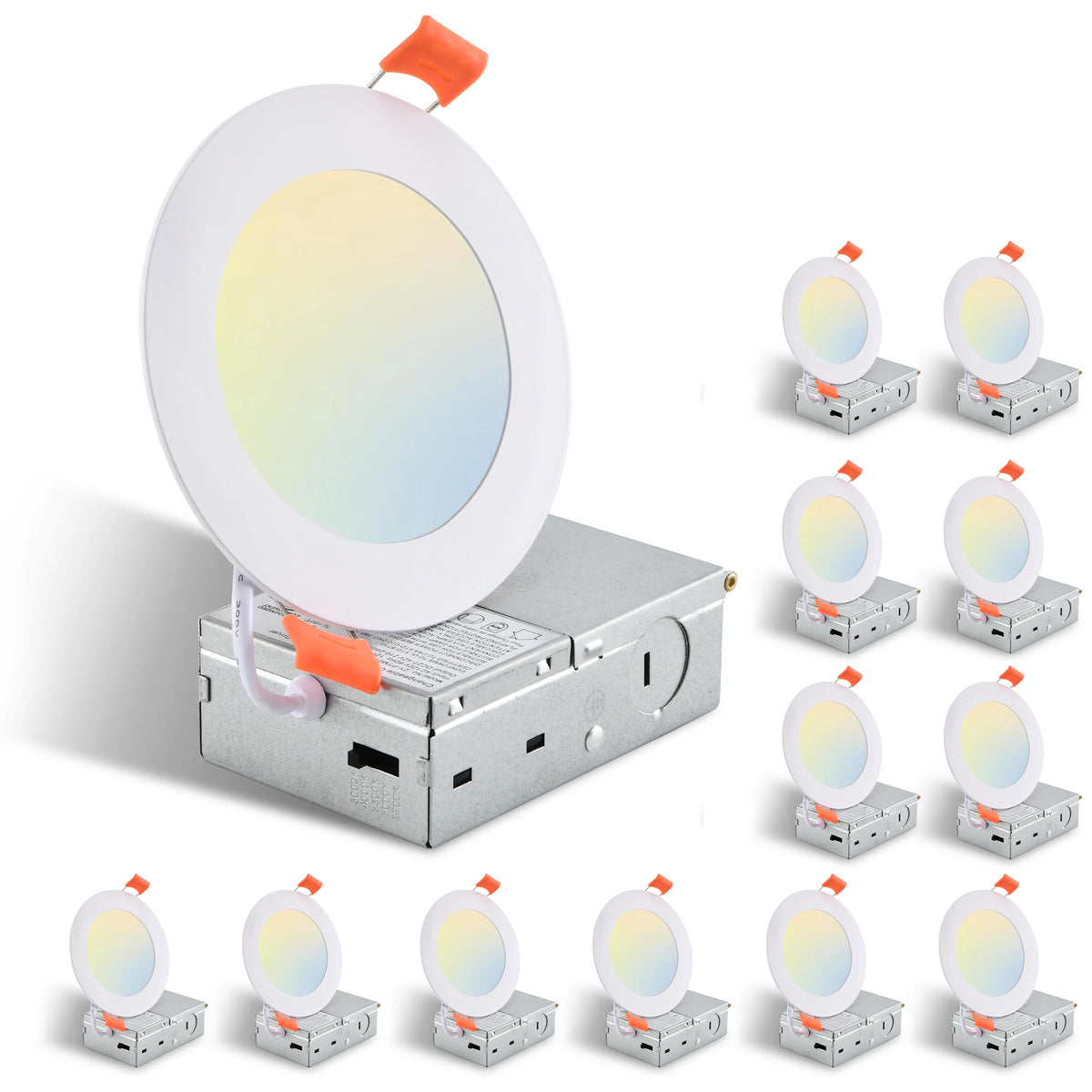 12-Piece Set of Shell-Less Led Ceiling Lights, Dimmable Recessed Downlights with Junction Box, 3000K-5000K Adjustable Color Temperature White Light