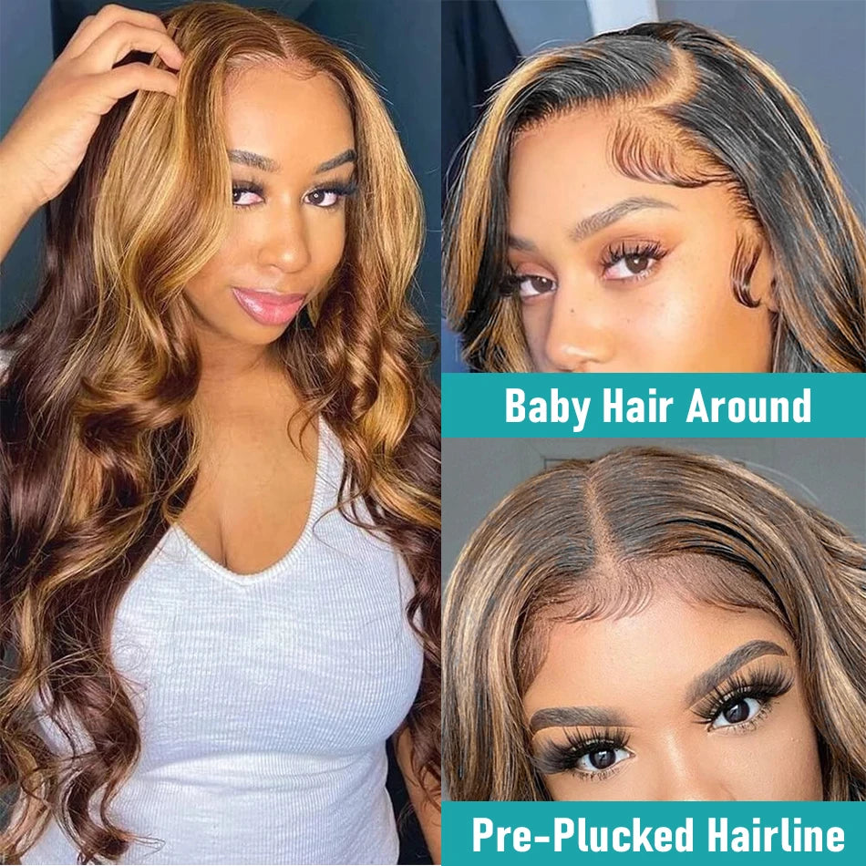 Body Wave Highlight Wig Human Hair 13x6 Colored P/427 Hd Lace Frontal Wig Honey Blonde Lace Front Wigs 4x4 5x5 Closure Wig 1-2 Days Quick Delivery