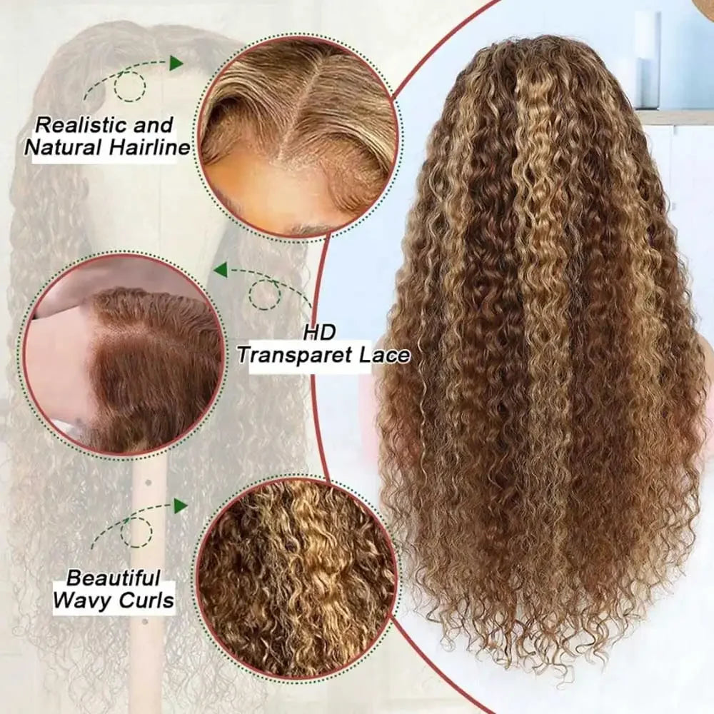 Highlight Deep Wave Wigs Human Hair Wig 13x6 13x4 HD Lace Frontal Wig P427 Honey Blonde 13x4 Lace Front Human Hair Wig For Women
