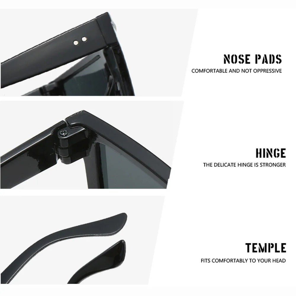 Classic White Gradient Square Sunglasses Women Fashion Retro Night Vision Drivers Goggle Men Big Frame Travel Cycling Eyewear