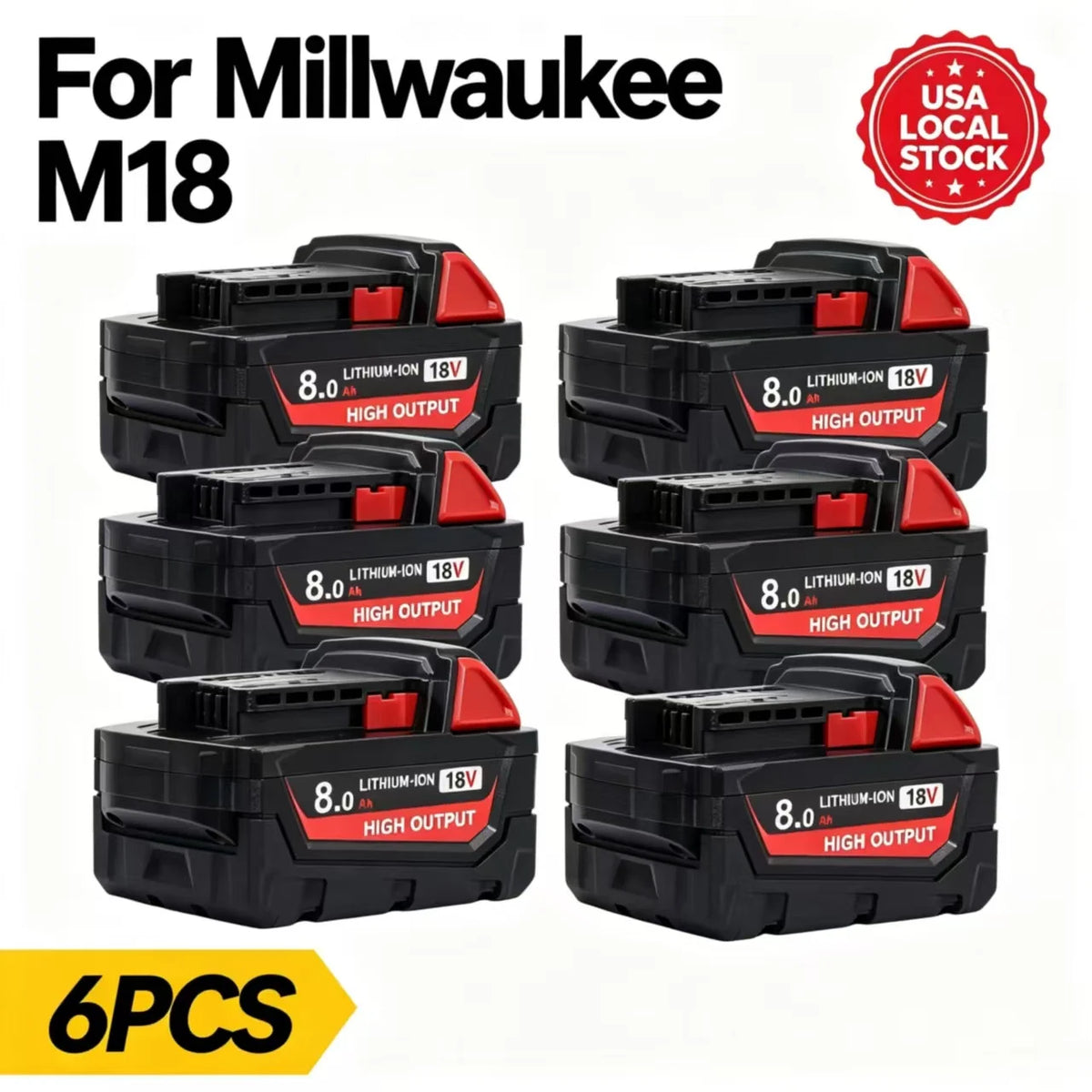 18V 8Ah Battery Pack Compatible with Milwaukee M18, Li-ion Replacement Battery for Cordless Power Tools