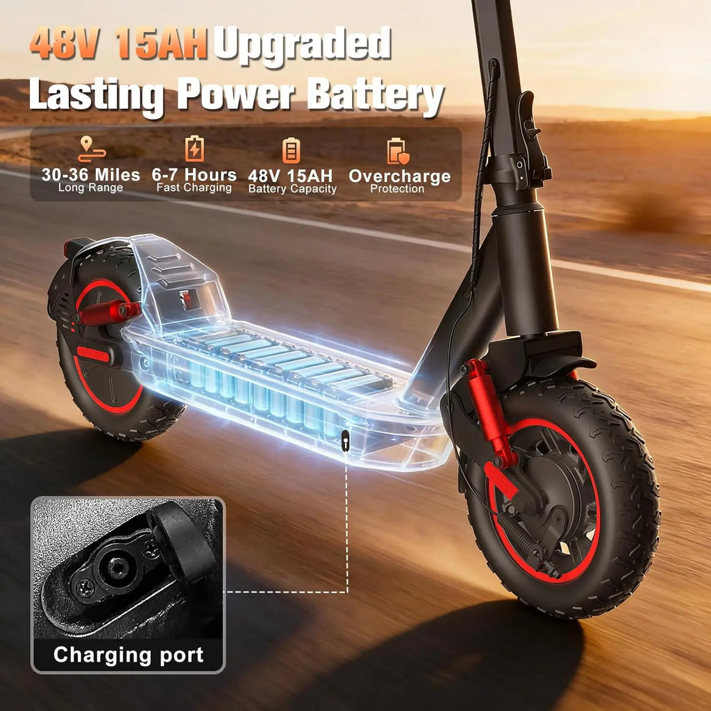 Adult Electric Foldable Scooter 30 MPH Fastest Dual Suspension 1200W Peak Power 33 Miles Long Range 10 Inch Off-Road Tires 48V 15Ah