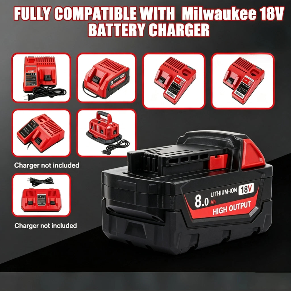 18V 8Ah Battery Pack Compatible with Milwaukee M18, Li-ion Replacement Battery for Cordless Power Tools