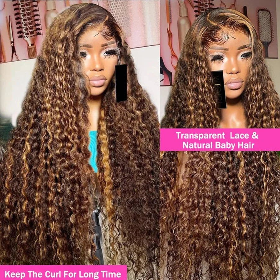 Highlight Deep Wave Wigs Human Hair Wig 13x6 13x4 HD Lace Frontal Wig P427 Honey Blonde 13x4 Lace Front Human Hair Wig For Women