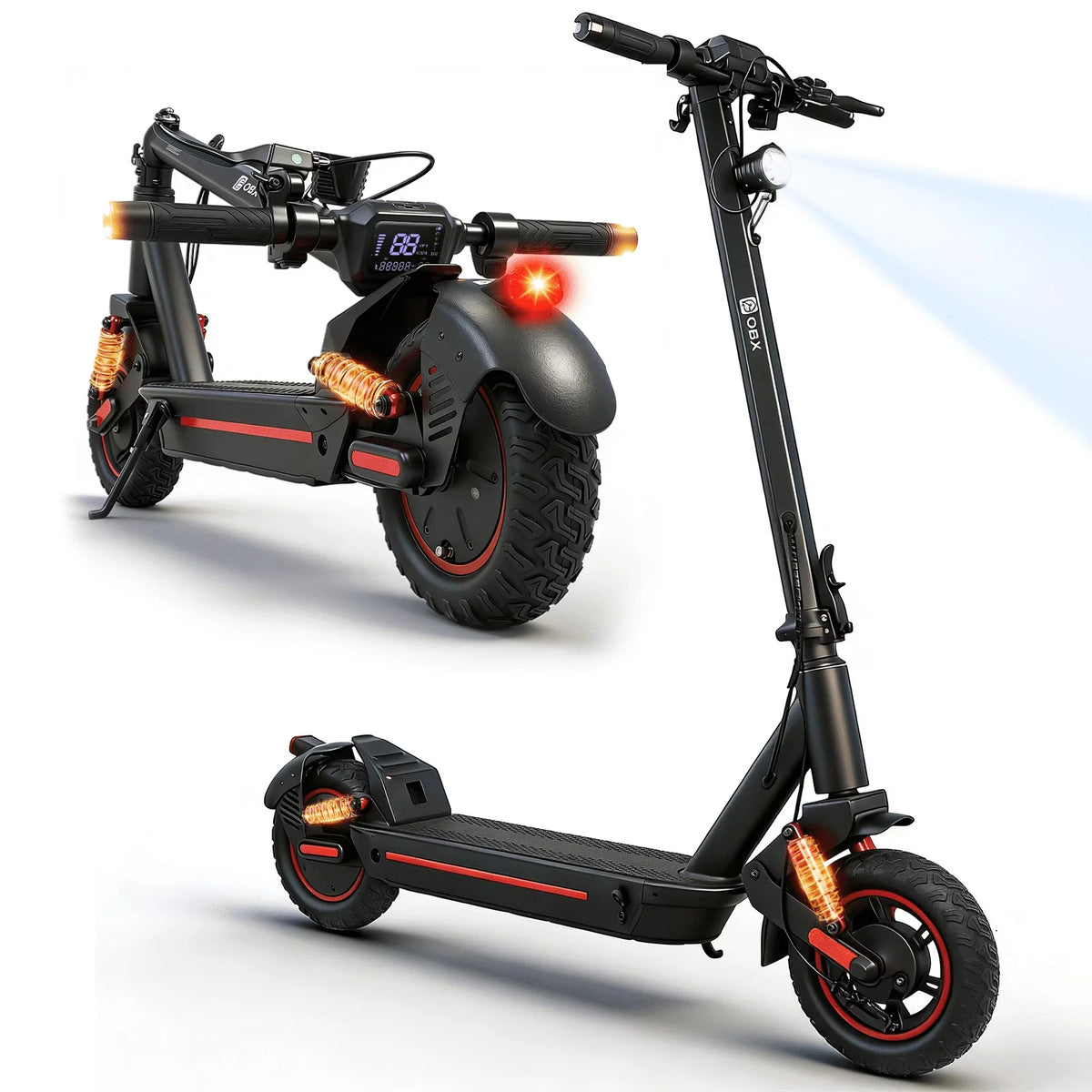 Adult Electric Foldable Scooter 30 MPH Fastest Dual Suspension 1200W Peak Power 33 Miles Long Range 10 Inch Off-Road Tires 48V 15Ah