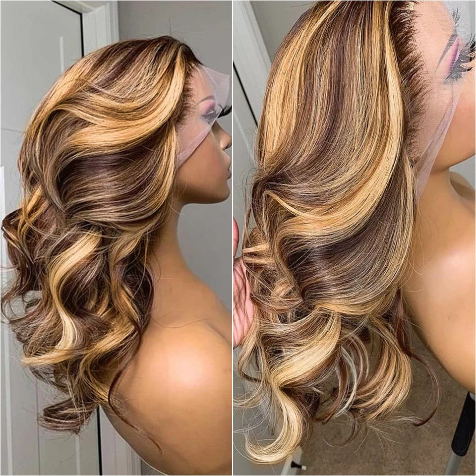 Body Wave Highlight Wig Human Hair 13x6 Colored P/427 Hd Lace Frontal Wig Honey Blonde Lace Front Wigs 4x4 5x5 Closure Wig 1-2 Days Quick Delivery