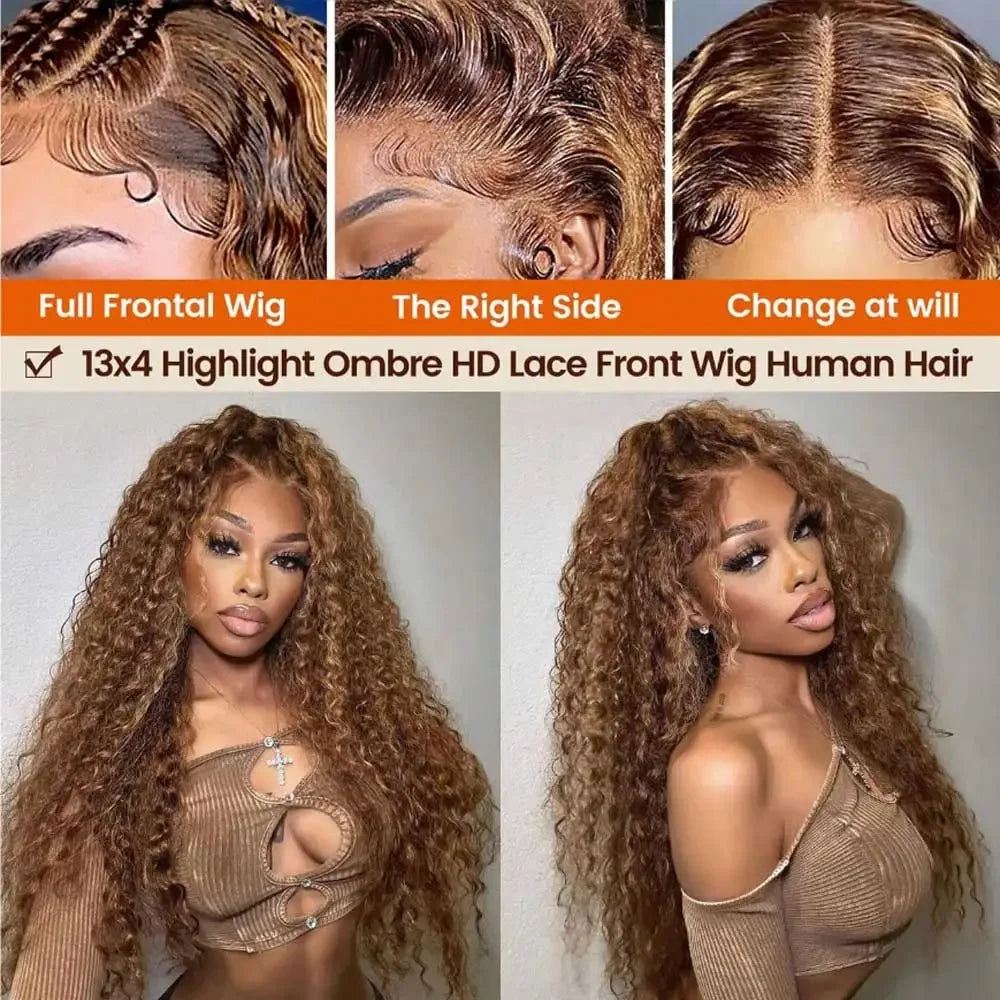 Highlight Deep Wave Wigs Human Hair Wig 13x6 13x4 HD Lace Frontal Wig P427 Honey Blonde 13x4 Lace Front Human Hair Wig For Women