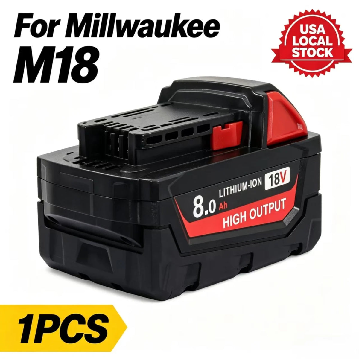 18V 8Ah Battery Pack Compatible with Milwaukee M18, Li-ion Replacement Battery for Cordless Power Tools